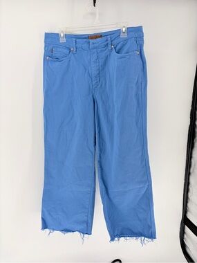 Judy Blue Garment Dyed Blue Wide Leg Frayed Hem Cropped Pants Sz 15
